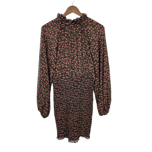 C/MEO Collective | Longevity Black Floral Sheer Smocked Long Sleeve Mini Dress - Picture 4 of 12